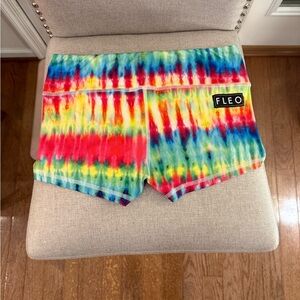 Fleo Tie-Dye Athletic Booty Shorts - Red, Yellow, Blue, Green